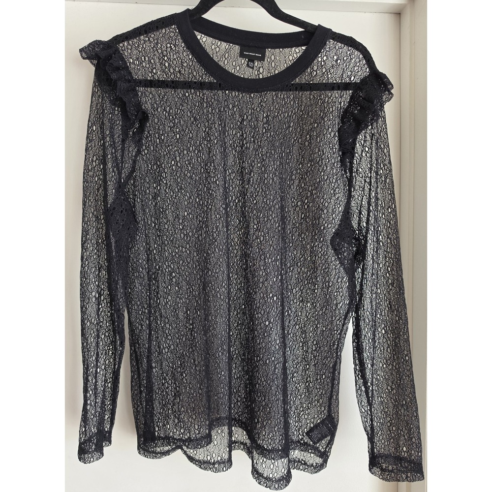 Who What Wear Women XXL Black Lace Long Sleeve Blouse Top Shirt Round Neck